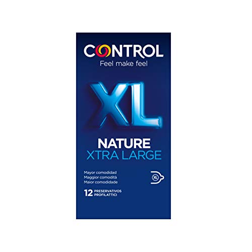 Control Preservativos Nature XL - Caja de condones tamaño más grande, gama placer natural, lubricados, perfecta adaptabilidad, sexo seguro, 12 unidades