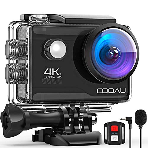 COOAU Cámara Deportiva 4K WiFi 20MP Camara Acción Sumergible Agua de 40M con Control Remoto y Micrófono Externo, Camara Acuática con 2 Baterías de 1200 mAh y Varios Kits para Bicicleta Casco Buceo