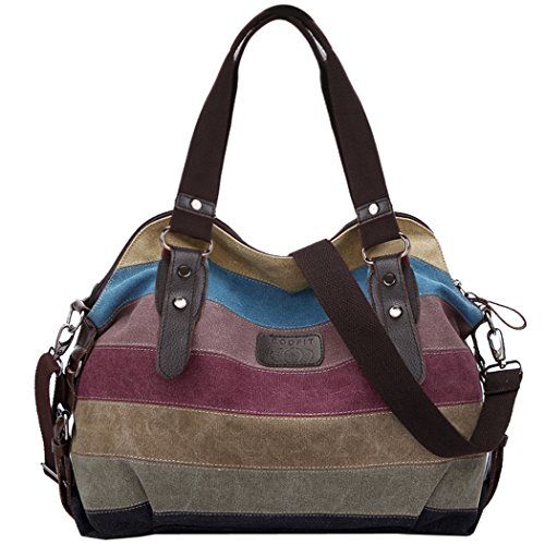 Coofit Bolsos de Mujer Bolso Bandolera Multicolor Rayas Lona Bolso Hombro Mujer Bolso Bandolera Bolso Totalizador