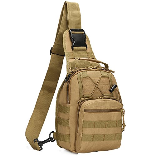 COOLEAD Mochila Militar Hombre Triangular Crossbody Bandolera Táctica Impermeable Portátil Bolso Pecho Durable Tela Oxford Cómodo Bolso Cruzados para Trekking Camping Cazar Acampada Senderismo(Caqui)