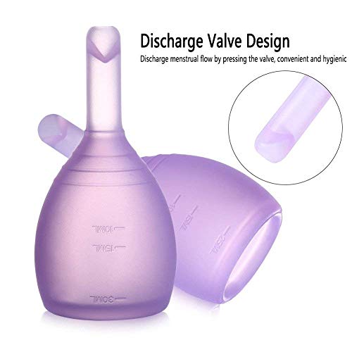 Copa menstrual de Silicona Grado Médico, con descarga de la válvula,Reutilizable Copa menstrual ultra-suave(S+L)