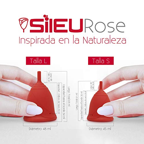 Copa Menstrual Sileu Cup Rose - Modelo de iniciación sencillo de colocar - Ayuda a prevenir infecciones urinarias y la cistitis - Talla L, Transparente, Flexibilidad Standard