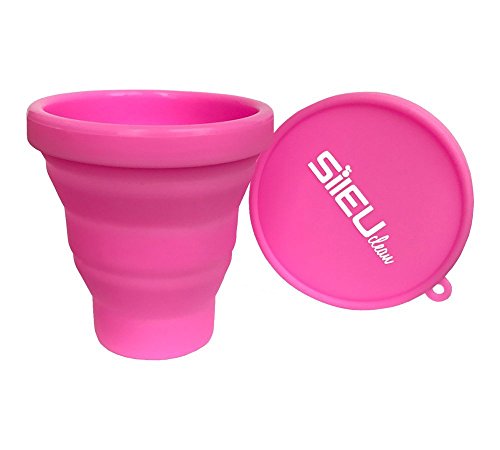 Copa Menstrual Sileu Cup Sport - Copa deportiva para deportes - Fácil de poner y quitar, suave e hipoalergénica - Recomendada por ginecólogos - Talla S, Color Morado + Esterilizador Plegable Rosa