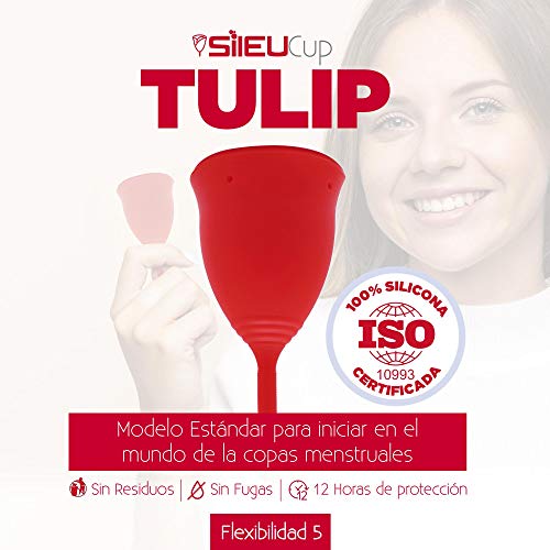 Copa Menstrual Sileu Cup Tulip - Alternativa ecológica y natural a tampones y compresas - Las mejores opiniones de nuestros clientes, recomendada por ginecólogos - Talla S, Transparente