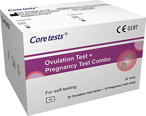 CoreTests - 20 tiras ultra de prueba de embarazo y 20 de ovulación, 25 mIU/ml LH + 10 mIU/ml