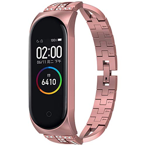 Correa Compatible con Xiaomi Mi Band 4 Reloj,，riou Correa de Reloj Inteligente de Pulsera de Acero Inoxidable con Diamantes Pulseras de Repuesto Correa