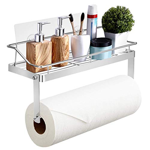 Cozywind Estantería del Baño Portarrollos de Cocina con Estante para Especias Autoadhesivo Soporte de Pared, Acero Inoxidable