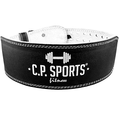 C.P. Sports – Cinturón para Entrenamiento con Pesas (Piel) Schwarz/Innenfläche Weiß Talla:Medium