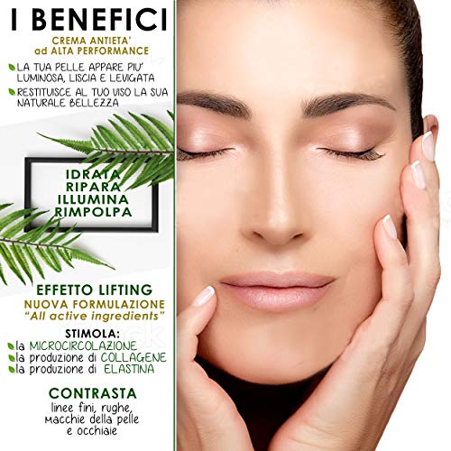 Crema Facial Antiarrugas Mujer con Ácido Hialurónico Puro. Antiarrugas e Hidratante Rica en Ingredientes Activos Vegano. Evoque Cosmetics Italy.