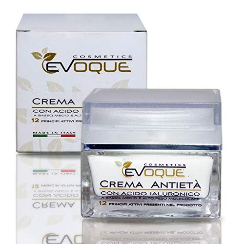 Crema Facial Antiarrugas Mujer con Ácido Hialurónico Puro. Antiarrugas e Hidratante Rica en Ingredientes Activos Vegano. Evoque Cosmetics Italy.