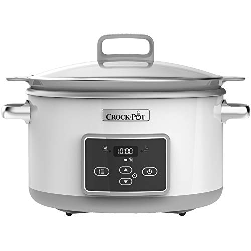 Crock-Pot Duraceramic CSC026X Olla de cocción lenta digital, recipiente compatible con fuego e inducción, 5 litros, Acero Inoxidable, Blanco