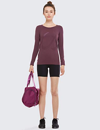 CRZ YOGA Mujer Ropa Deportiva Sports Casuales Camiseta Malla sin Costura Manga Larga Violeta Claro 46