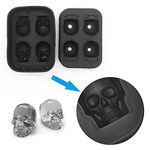 Cubo de cubitos de hielo 3D Calavera molde, Bandeja Molde con Tapa, Silicona Flexible de Grado Alimentario,Hacer Cubitos Hielo para Agua,Cóctel y Otras Bebidas (Bandeja de hielo, Negro)