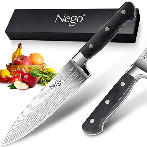 Cuchillo chef - Cuchillos chef Pro. Cuchillo cocina 8 pulgadas, acero inoxidable alto carbono, hoja afeitar, hoja afilada,resistente a las manchas, mejor opción para restaurantes y cocina en casa