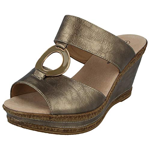 Cushion Walk - Sandalias de tacón de cuña con forro de cuero para mujer, talla 3-8, color Plateado, talla 41 EU