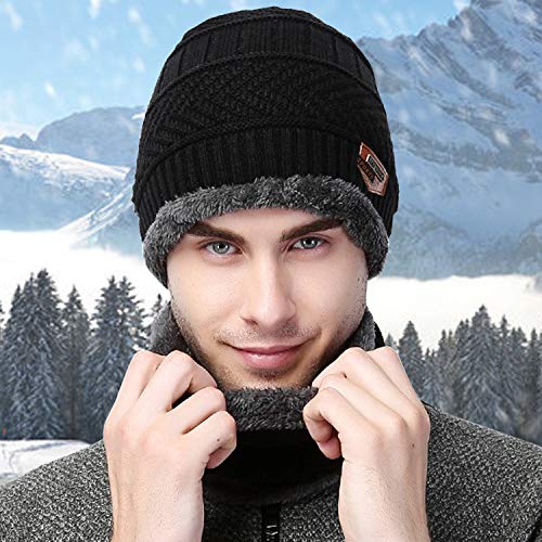 Czemo Calentar Sombreros Gorras Beanie de Punto Gorro y Bufanda Invierno de Los Hombres Gorro de Tejer y Bufanda de Lana Caliente Gorro Sombrero