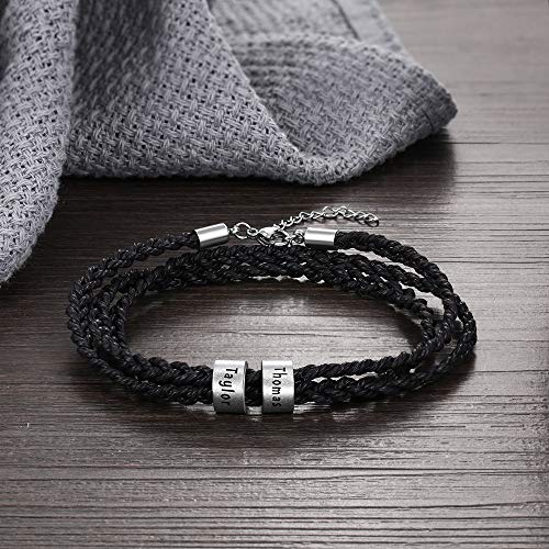 DaMei Personalizada Pulseras para Hombre Cuero con Nombre para Familia Pareja Brazalete Plata Hombre Mujer Pulsera de España - Ideas Regalo para Hombre da Cumpleaños Aniversario