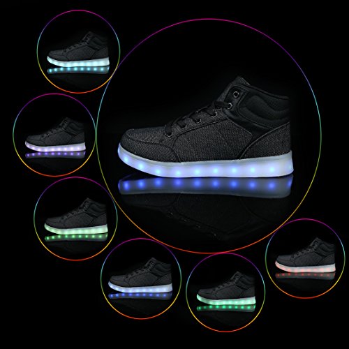 Dannto led Zapatillas Luces Niños Deportivos Shoes Recargables Luz Zapatos Flashing High Top Zapatillas con USB(Negro,34)