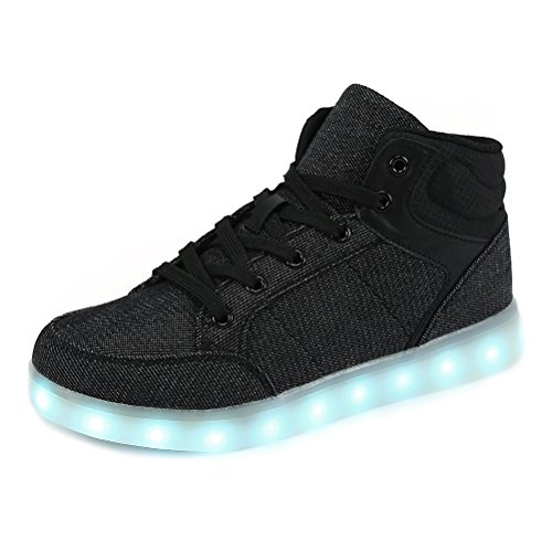 Dannto led Zapatillas Luces Niños Deportivos Shoes Recargables Luz Zapatos Flashing High Top Zapatillas con USB(Negro,34)