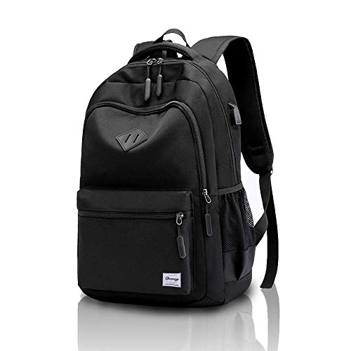 Danny®Mochila Escolar Unisex clásica y Ligera Resistente a desgarros, Mochila de Viaje con Puerto de Carga USB para portátil de 15.6 Pulgadas,Negro