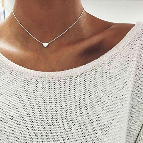 DDLBiZ Calistouk Amor corazón Choker Gargantilla Plata Chapado en Oro Cadena de Collar Encantador Regalo de la joyería, Metal, Plateado, 1pc.