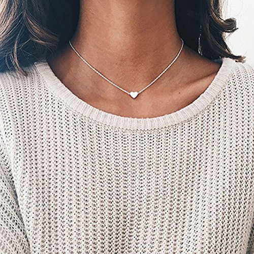 DDLBiZ Calistouk Amor corazón Choker Gargantilla Plata Chapado en Oro Cadena de Collar Encantador Regalo de la joyería, Metal, Plateado, 1pc.