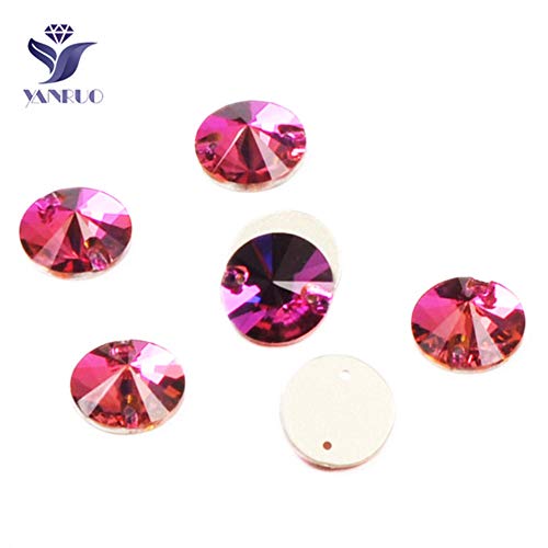 DDTT 3200 Rivoli Coser en Strass Crystal Stones Gem Glass Rhinestones Flatback Stones para joyería DIY Vestido de Novia, Fucsia, 8 mm 56 Piezas