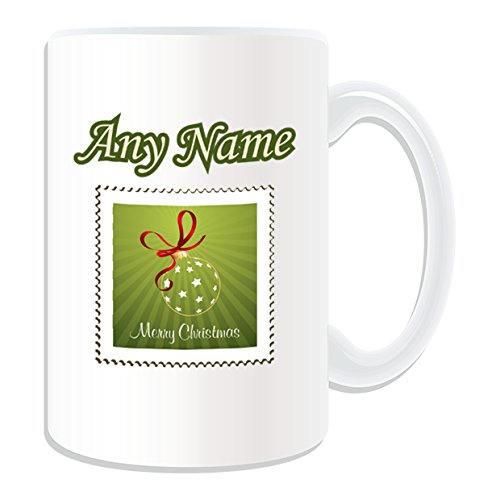 De regalo con mensaje personalizado - taza tamaño grande sello de bolas decorativas de Navidad (de nieve de Navidad diseño de, blanco) - nombre personalizable para/de mensaje tu taza diseño de - de punta de bola