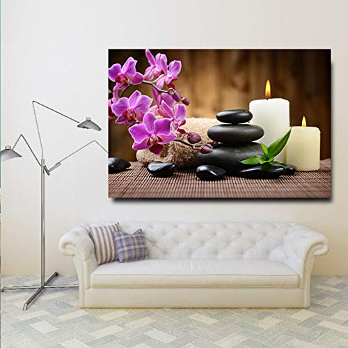 Decoración de arte de pared de gran tamaño Naturaleza muerta Candel de piedra Flores Imágenes para sala de estar Balnearios de pared Decoración para el hogar Pinturas de lienzo HD