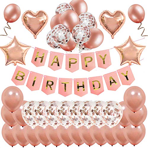 Set, Decoraciones De 18 Años Para Chicas, Globos De Cumpleaños Felices En  Rosa Dorado Y Negro Con Pancarta De Feliz 18 Cumpleaños, Globos De Látex De