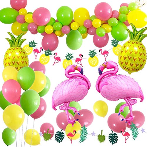 Decoración Tropical Hawaiana, Fiesta Temática de Luau en Hawaii Con Globos de Helio Flamingo Pinea, Decoración Garland Bunting Banner y Globos Látex