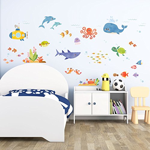 DECOWALL DW-1611S Aventura en el Mar Vinilo Pegatinas Decorativas Adhesiva Pared Dormitorio Salón Guardería Habitación Infantiles Niños Bebés