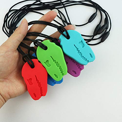 Deeabo 5 Piezas Collar Sensorial Para Masticar, Collar de Dentición Dinosaurios Juguetes Para Niños Juguetes Masticación Dinosaurio Silicona Grado Alimenticio para Autismo, Adhd, Bebés De Dentición