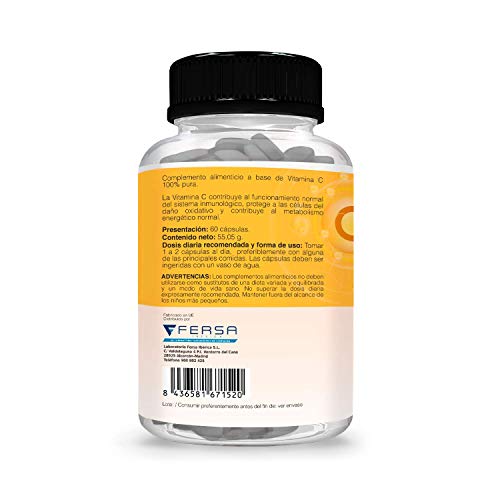 DEFENSAS FUERTES - Vitamina C Pura 1.585mg Para Proteger y Reforzar el Sistema Inmunológico | Activa Tus Defensas| Protege Las Células del Daño Oxidativo | Acción Preventiva | 60 cápsulas