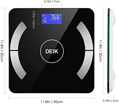 Deik Báscula Grasa Corporal, [2018 Versión Regalos] Báscula de Baño Inteligente, Analizar 11 Funciones, 180kg/400lb, Incluir 3 baterías AAA