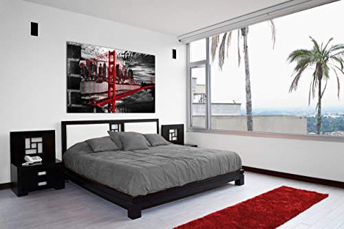 DekoArte 334 - Cuadros Modernos Impresión de Imagen Artística Digitalizada | Lienzo Decorativo para Tu Salón o Dormitorio | Estilo Ciudades EEUU Golden Gate Blanco Negro Rojo | 1 Pieza 120 x 80 cm