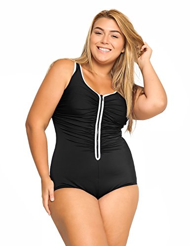 DELIMIRA - Bañador Cremallera Frontal Traje de Baño de Una Pieza para Mujer Negro 56