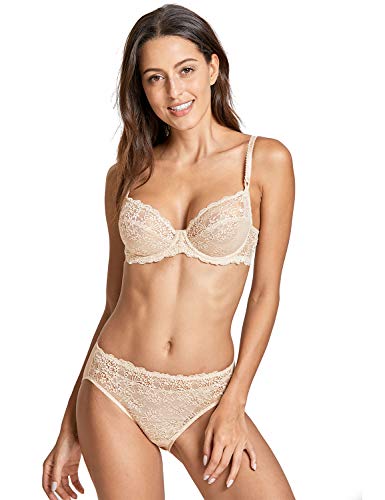 DELIMIRA - Sujetador Balconette con Aros Sin Relleno En Encaje Floral para Mujer Beige 90C