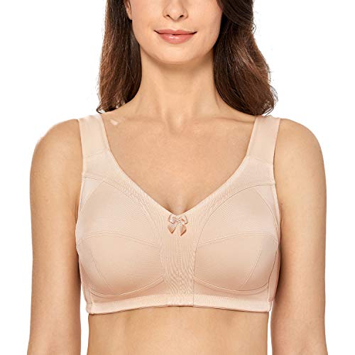 DELIMIRA - Sujetador de Copa Blanda Sin Aros Sin Relleno Talla Grande para Mujer Beige 105G