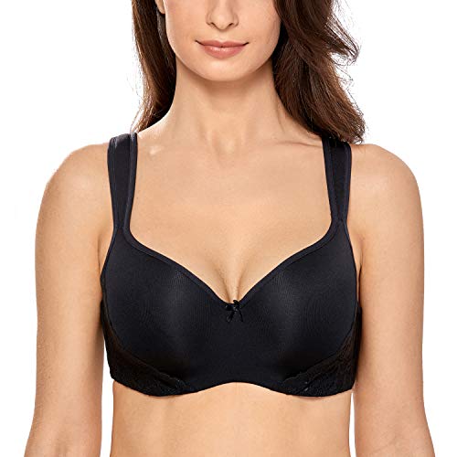 DELIMIRA - Sujetador Preformado Copa Foam con Aros y Relleno para Mujer Negro 100C