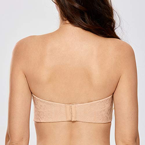 DELIMIRA - Sujetador Sin Tirantes con Aros Invisible para Mujer Beige 110D