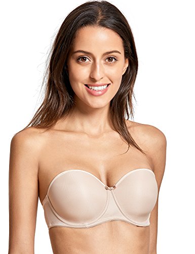 DELIMIRA - Sujetador sin Tirantes con Aros Moldeado Tallas Grandes para Mujer Beige 110G