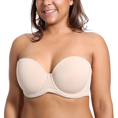 DELIMIRA - Sujetador sin Tirantes Tallas Grandes Push Up de Silicona para Mujer Beige 110F