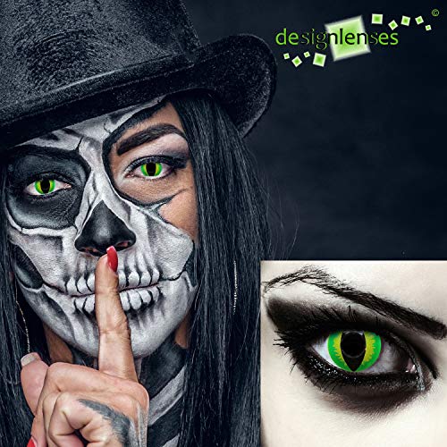 Designlenses, Dos lentillas de colores verde para Halloween costume ojo de gato/dragón lentes verdes sin dioprtías/corregir + gratis caso de lente „Green Dragon"