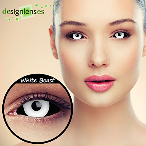 Designlenses, Dos Sclera lentillas de color negro y blanco para Halloween 22mm Zombie lentillas de seis meses sin dioprtías/corregir + gratis caso de lente „White Beast"