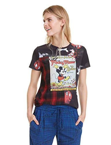 Desigual Micky Mouse Camiseta, Negro (Negro 2000), XL para Mujer