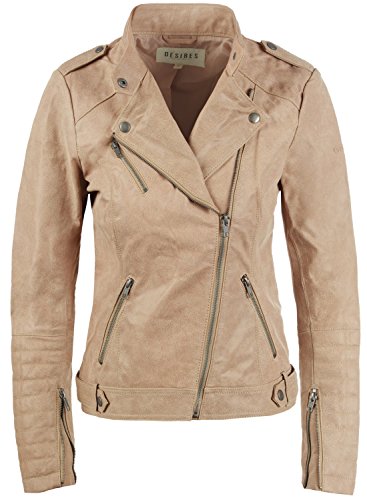 Desires Zalla Chaqueta De Cuero Cazadora de Piel para Mujer con Cuello De Solapa De Cuero Real, tamaño:L, Color:Simple Taupe (0162)