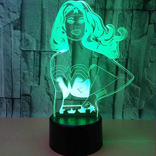 DFDLNL 3D Led Wonder Woman Modelado Lámpara de Escritorio Interruptor de botón táctil para niños Superhéroe Luz Nocturna USB Dormitorio Iluminación Luminaria Decoración para el hogar