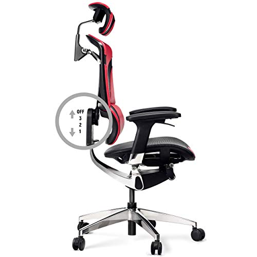 Diablo V-Dynamic Silla de Escritorio ergonómica Silla de Oficina apoyabrazos Ajustables Malla Cuero sintético Mecanismo de inclinación selección de Color (Carmesi)