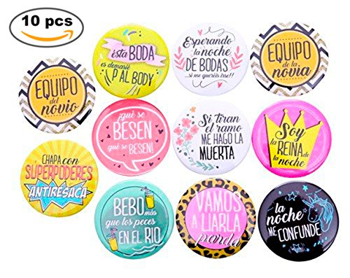 DISOK - Lote 10 Chapas Frases Wedding - Chapas Pins para Bodas